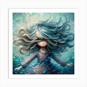 Dreamy Rainstorm Mystery Girl 2 Oil Painting Art Print