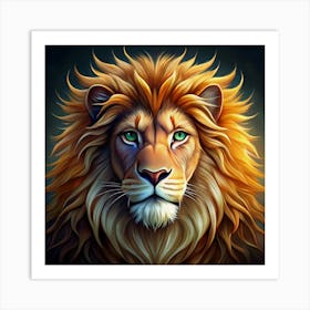 Close Up Portrait Of A Lion With Golden Mane Art Print