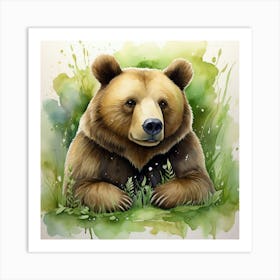 Brown Bear Watercolor Painting Art Print