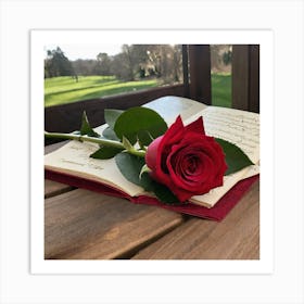 Rose On An Open Book Art Print