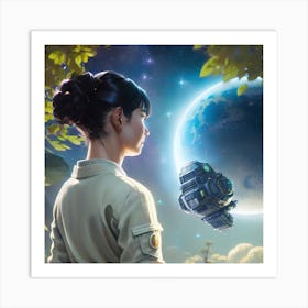 Girl In Space 1 Art Print