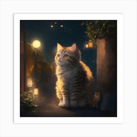 Anime Pastel Dream Cute Cat In Noon Night 0 Out Art Print