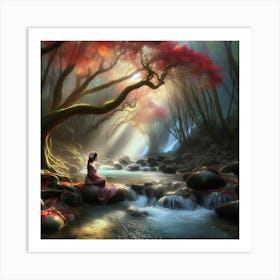 Asian Woman In The Forest Art Print