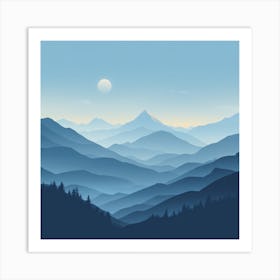 Misty mountains background in blue tone 73 Art Print