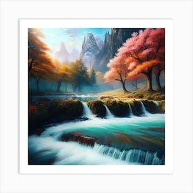 Waterfall In The Mountains 26 Art Print