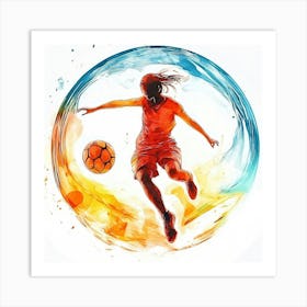 Female Soccer Player Kicking A Ball Art Print