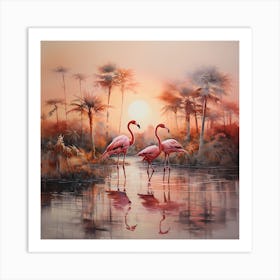 Flamingo Waltz: Serenity on Canvas Art Print