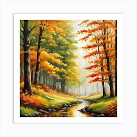 Forest In Autumn In Minimalist Style Square Composition 291 Art Print