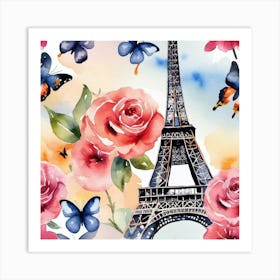 Paris Roses And Butterflies 8 Art Print