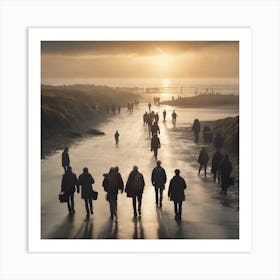 People Walking On The Beach 2 Art Print