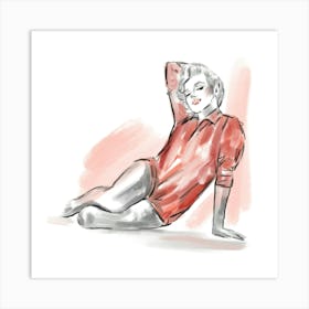 Marilyn Monroe in the “Red Sweater” sitting Art Print