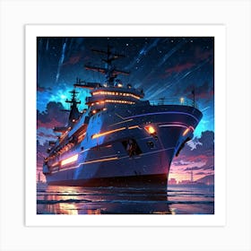 Ship At Night 1 Art Print