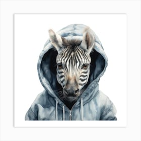 Watercolour Cartoon Zebra In A Hoodie 2 Art Print