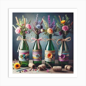 Spring Flowers In Bottles Art Print