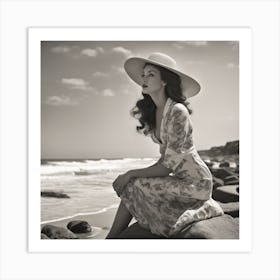 Classical Seaside Beauty B&W Art Print