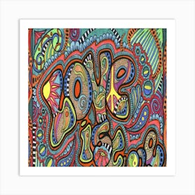 Multicolored Love Is Free Decor Psychedelic Typography Hippie Art Print