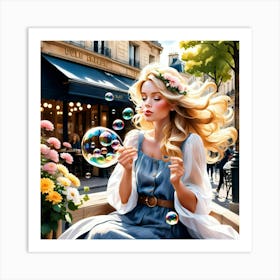 Paris Girl With Bubbles Art Print