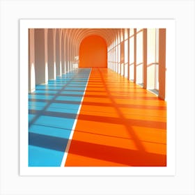 Hallway With Blue And Orange Walls Art Print