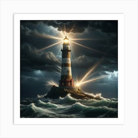 Lighthouse In The Storm Art Print