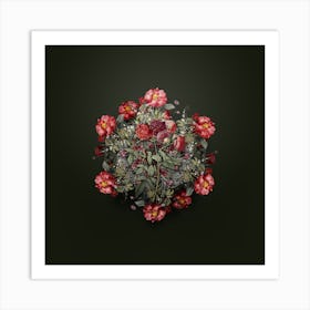 Vintage Ternaux Rose Bloom Flower Wreath on Olive Green Art Print