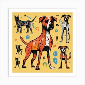 Dogs On A Yellow Background Art Print