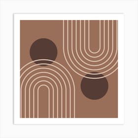 Mid Century Modern Geometric cI in Rustic Brown Mocha Cottage (Rainbow and Sun Abstraction) Art Print