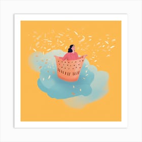 Illustration Of A Woman In A Basket 1 Art Print