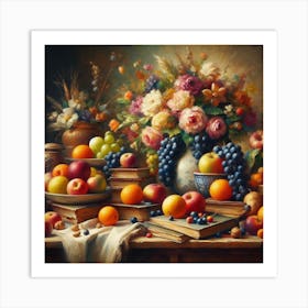 Fruit And Books Art Print