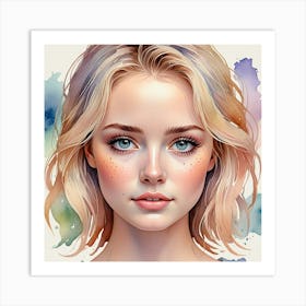 Watercolor Portrait Of A Girl 4 Art Print