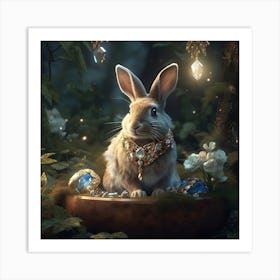 Bejewelled Bunny Rabbit in the woods. This rabbit knows how to accessorise! Art Print