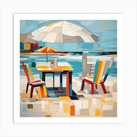 Beach Chairs And Umbrella Art Print