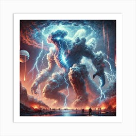 A Sci Fi Depiction Of Brontus, The Cloud Colossus, Electric Fog Art Print