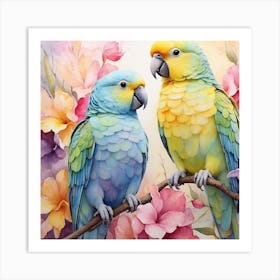 Parrots On A Branch Art Print