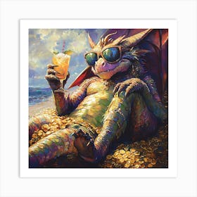 Cool Dragon Lounging on Gold Background 8 Art Print