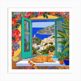 Open Window With Cat Matisse Style Amalfi Coast 28 Art Print