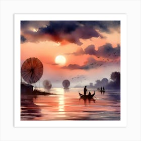 Sunset On The River 1 Art Print