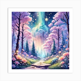 A Fantasy Forest With Twinkling Stars In Pastel Tone Square Composition 213 Art Print