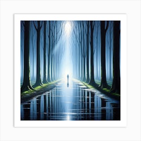 Man Walking Through A Forest Art Print