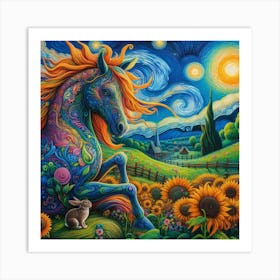 Horse In The Sky With Starry Night 3 Art Print