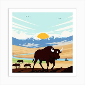 Bison In The Grassland Art Print