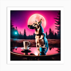 Dog With Cup Of Coffee Art Print