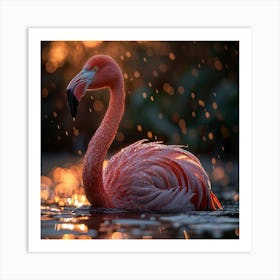 Flamingo In The Rain 2 Art Print