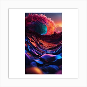 Wave At Sunset Art Print