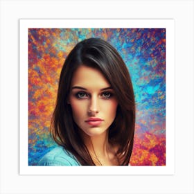 Beautiful Young Woman With Colorful Background Photo Art Print