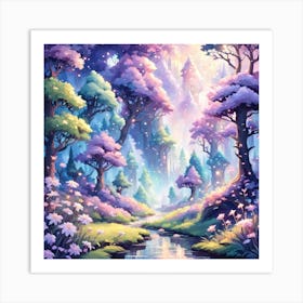 A Fantasy Forest With Twinkling Stars In Pastel Tone Square Composition 409 Art Print