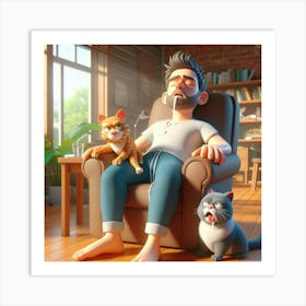 Man And His Cats Art Print