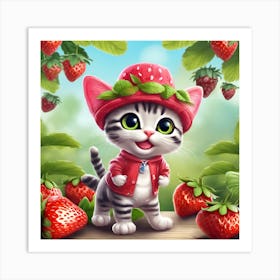 Strawberry Cat Art Print