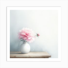 Watercolor Peony: A Minimalist Art Print of a Flower in a Vase Art Print