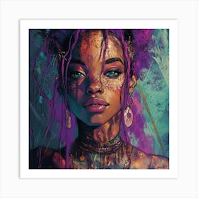 Girl With Purple Hair Art Print