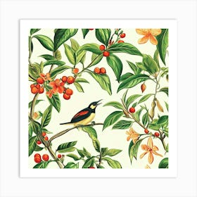 Seamless Pattern With Birds And Flowers Art Art Print